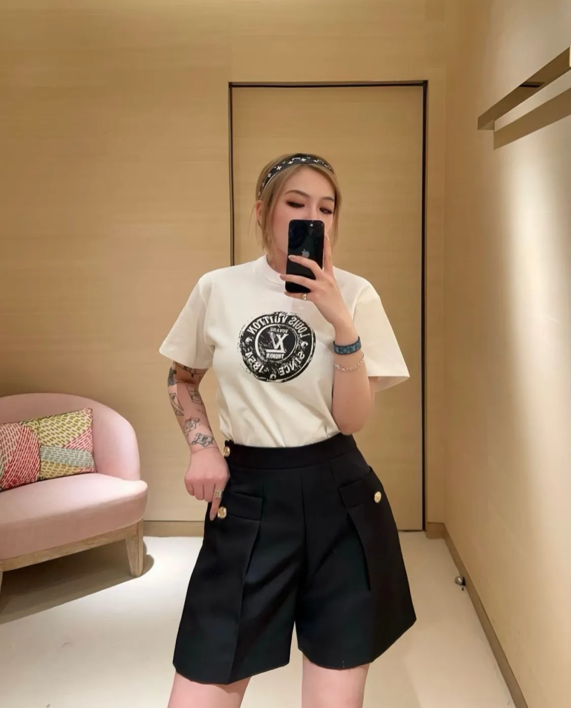 Louis Vuitton/Louis Vuitton 25ss seal logo printed short sleeves